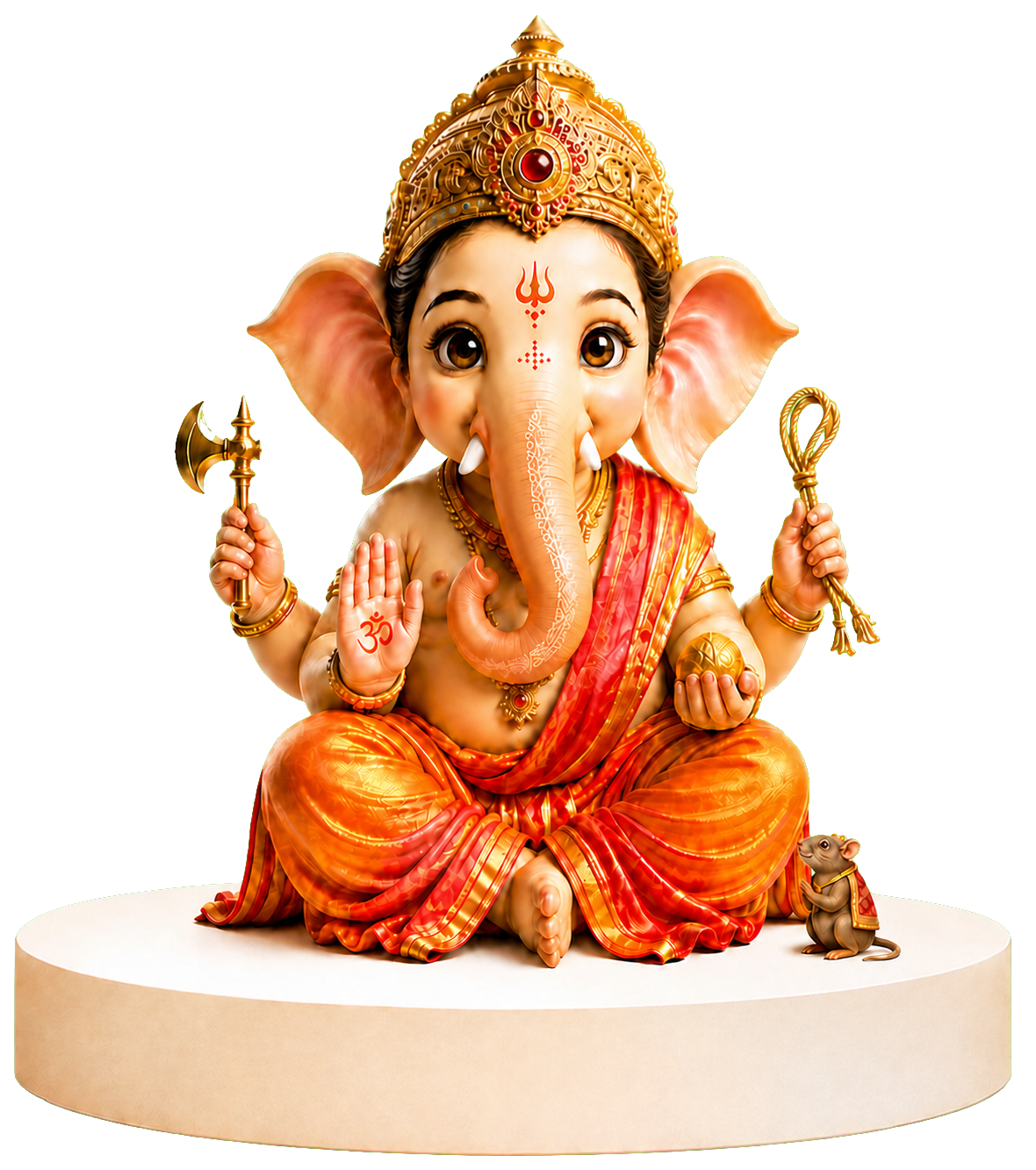 Lord Ganesha seated with Mushak on his left side