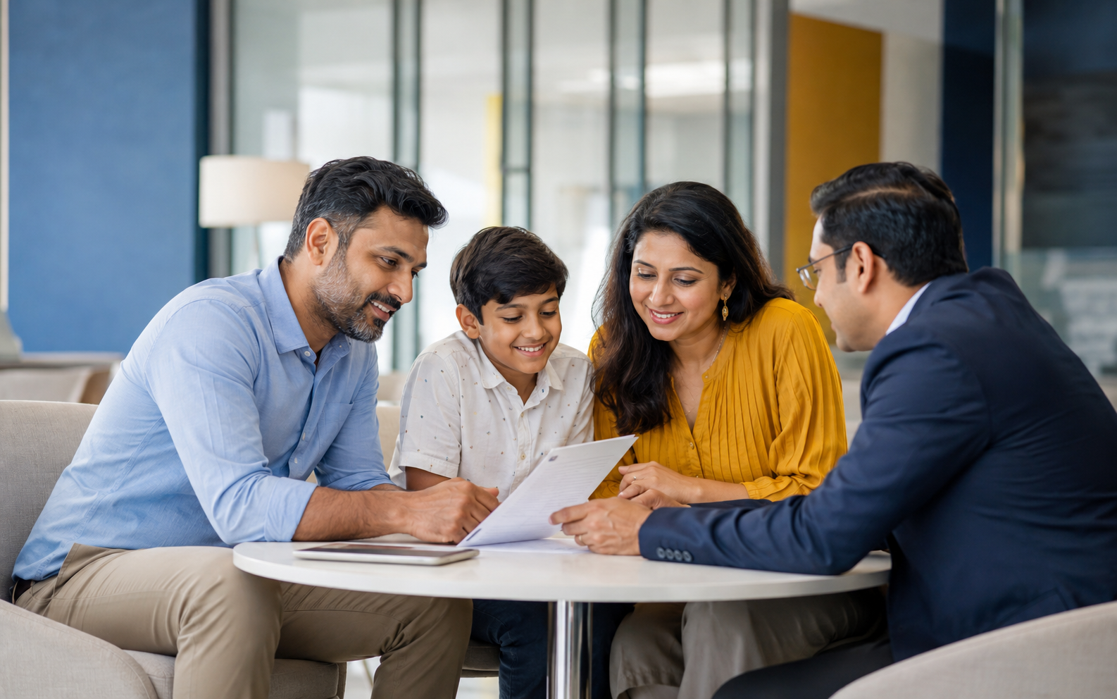 Indian family discussing its financial goals with a Bajaj Capital representative